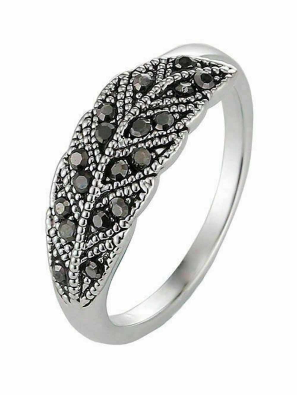 (4) Feather Silver Tone Rhinestone Ring